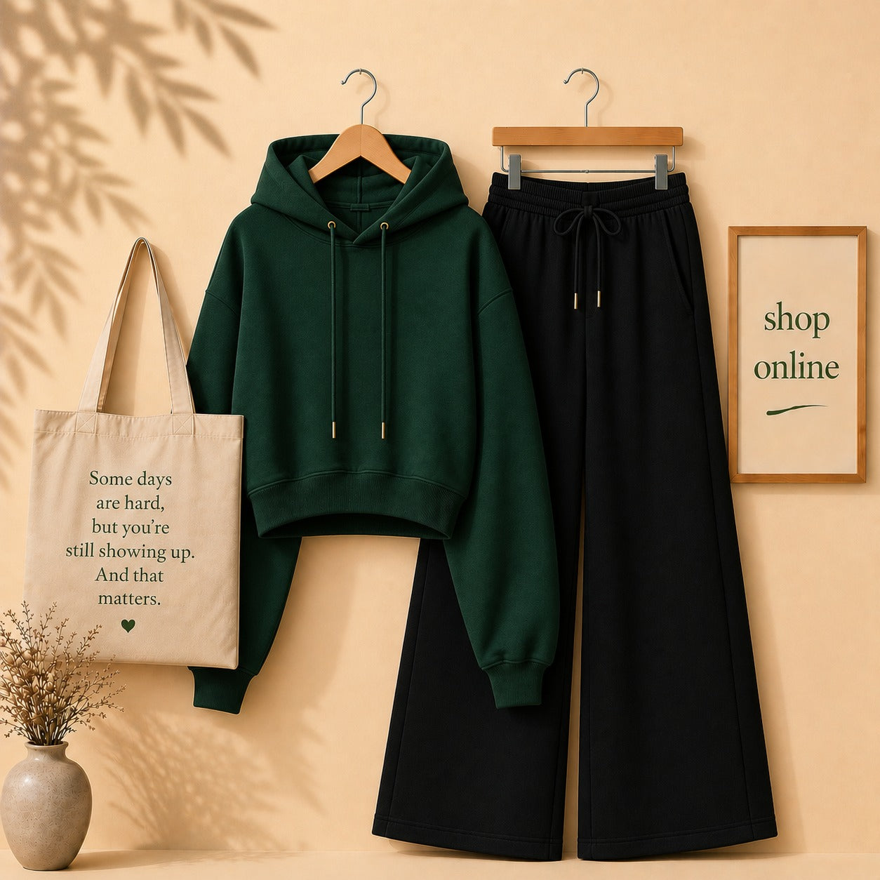 BOTTLE GREEN CROP HOOD WITH BLACK FLAPPER