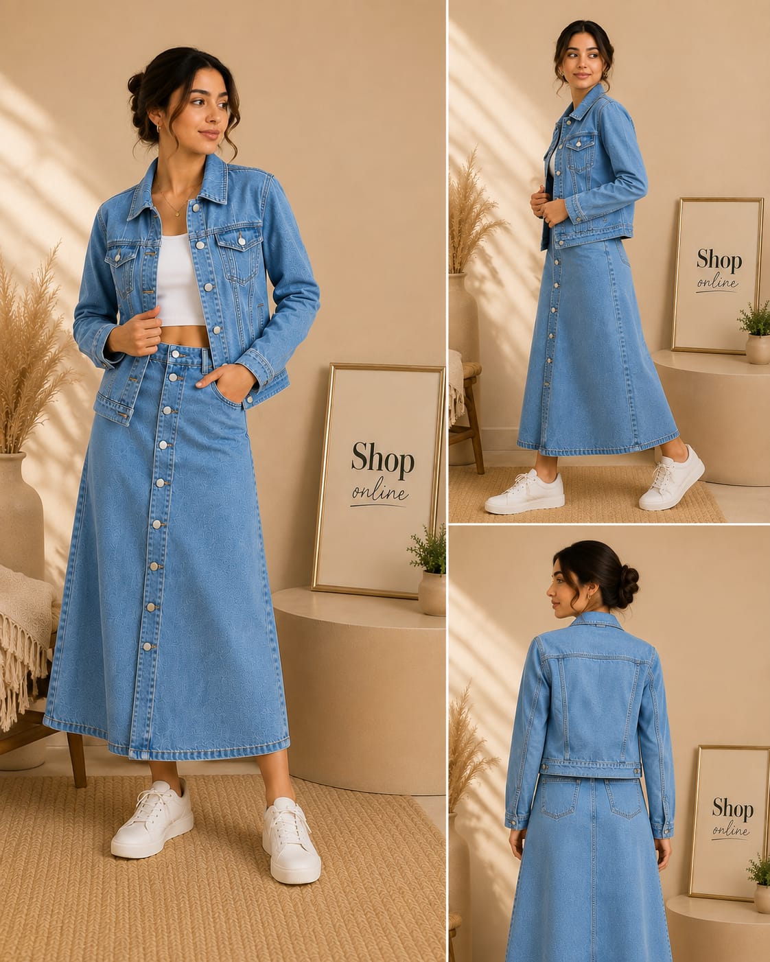 Mid Blue Denim Jacket with denim skirt