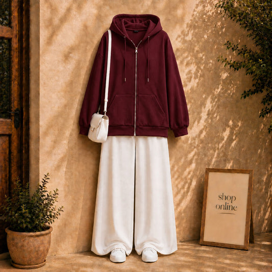 Maroon Zipper with White Flapper