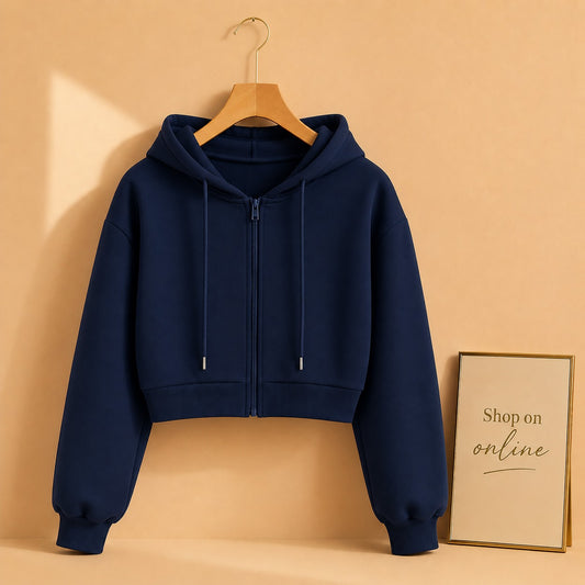 Navy Blue Zipper Crop
