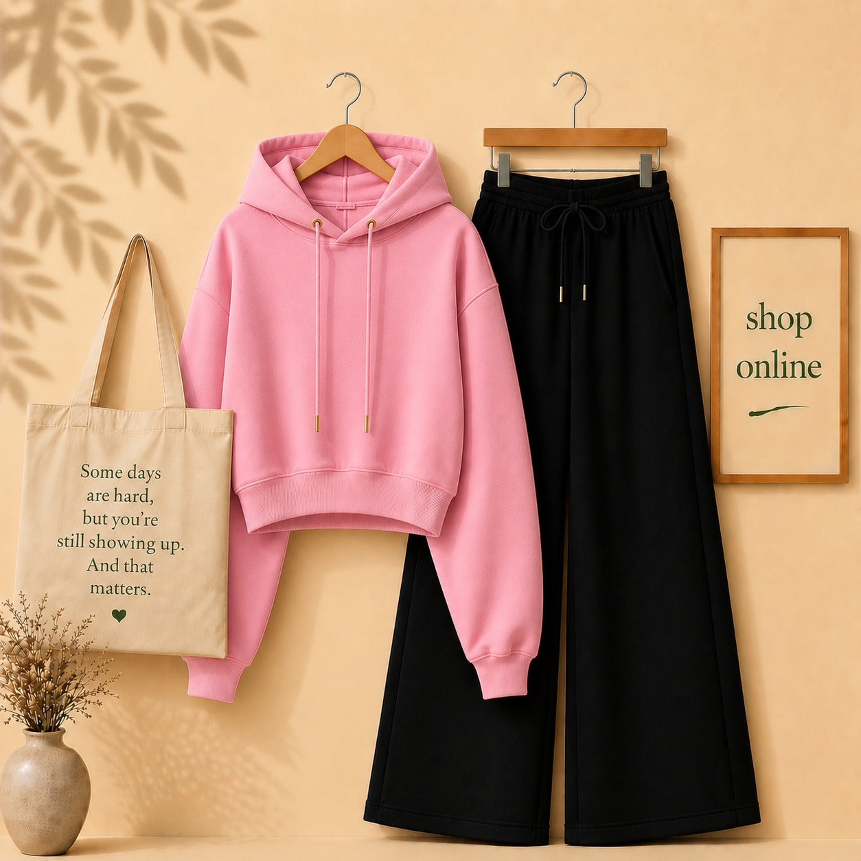 PINK CROP HOOD WITH BLACK FLAPPER
