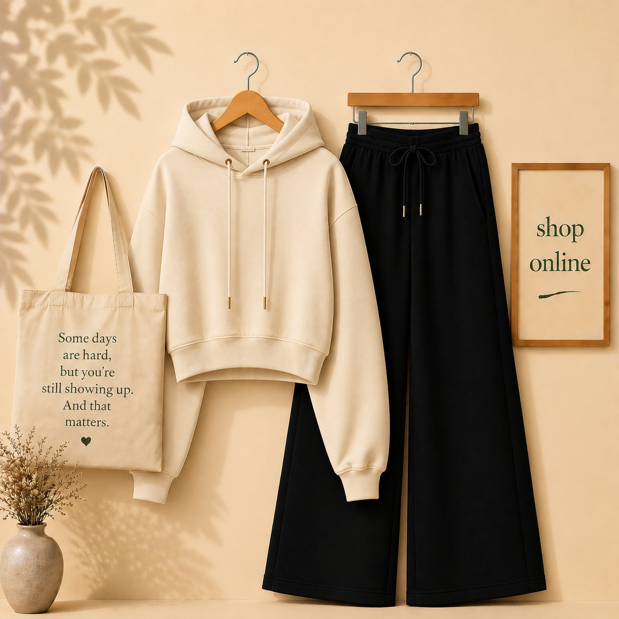 BEIGE CROP HOOD WITH BLACK FLAPPER