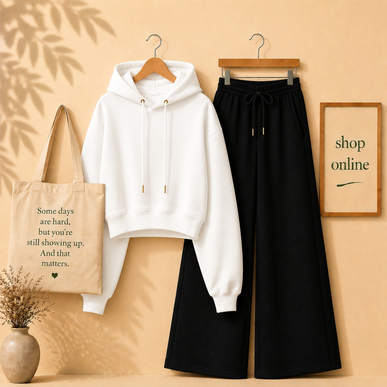 WHITE CROP HOOD WITH BLACK FLAPPER