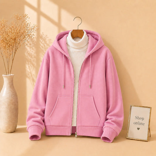 Pink Zipper With White Highneck