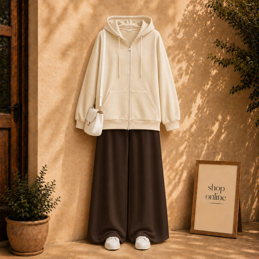 Beige Zipper with Dark Brown Flapper