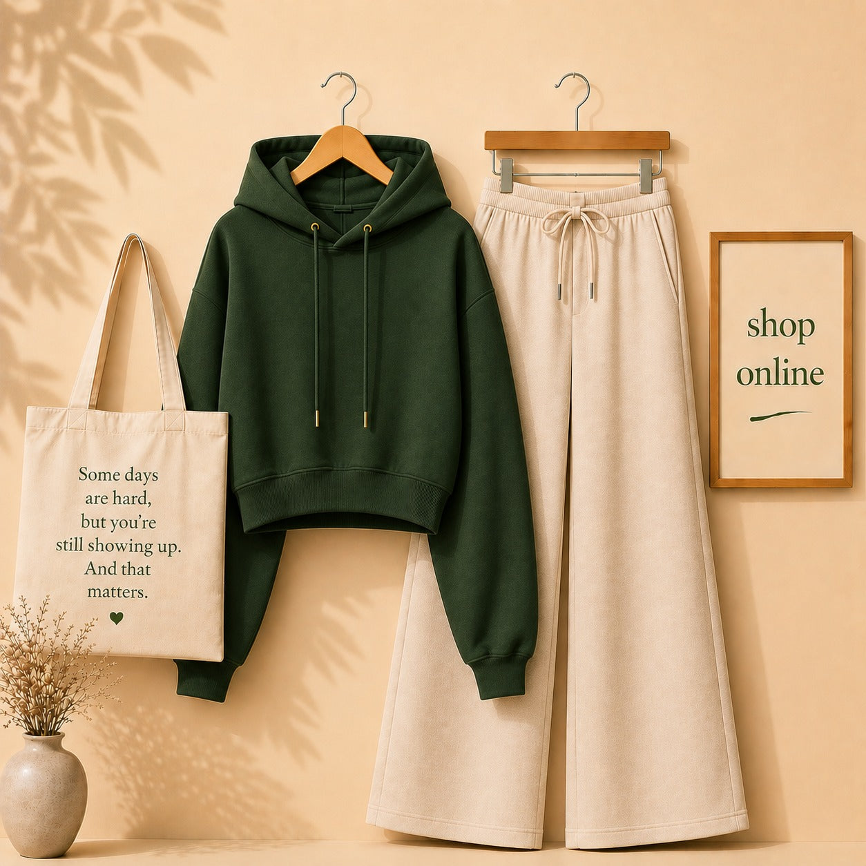 Bottle green Crop Hood With Beige Flapper
