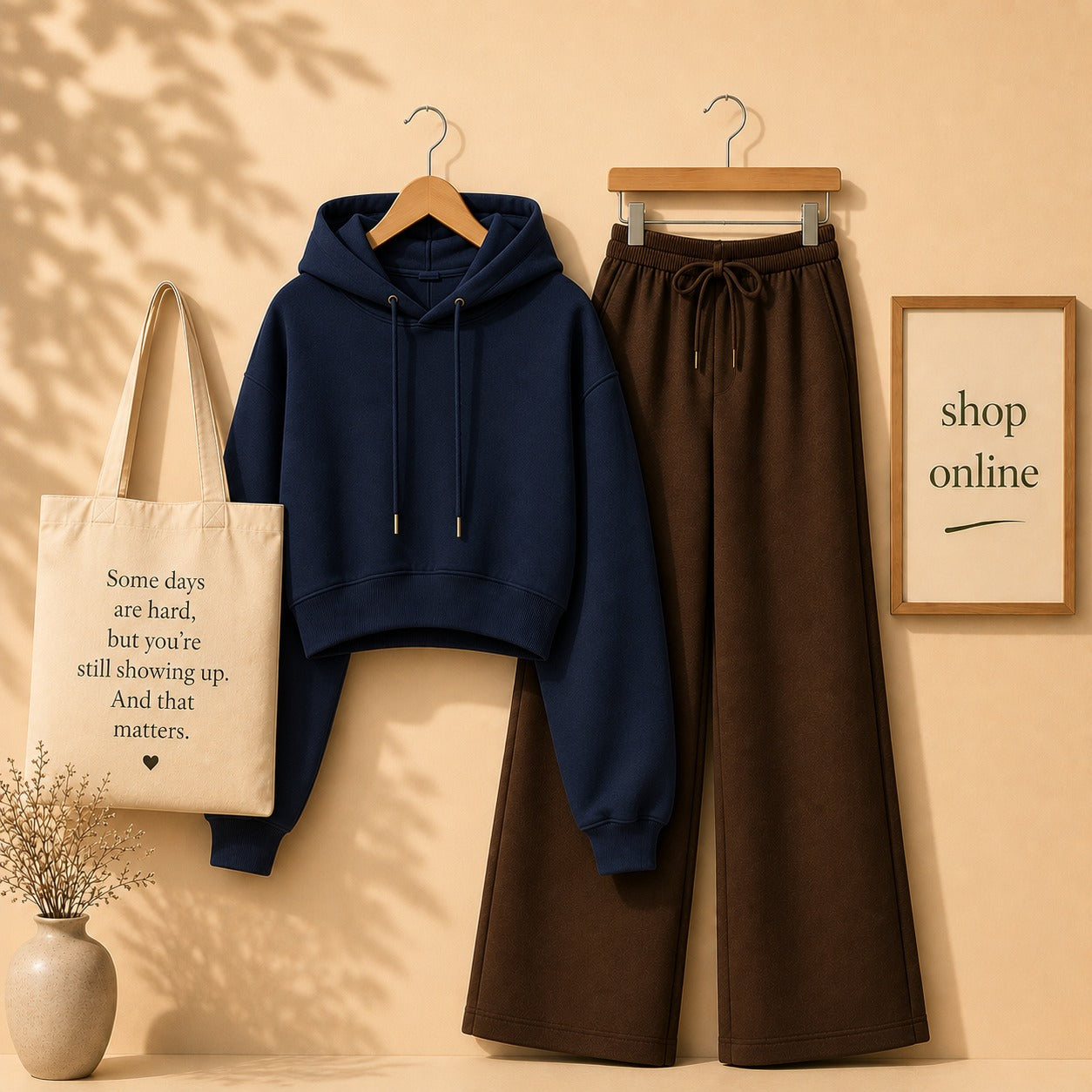 Navy Blue Crop Hood With Brown Flapper