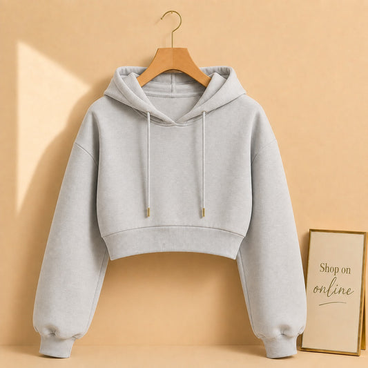 Grey Green Crop Hoodie