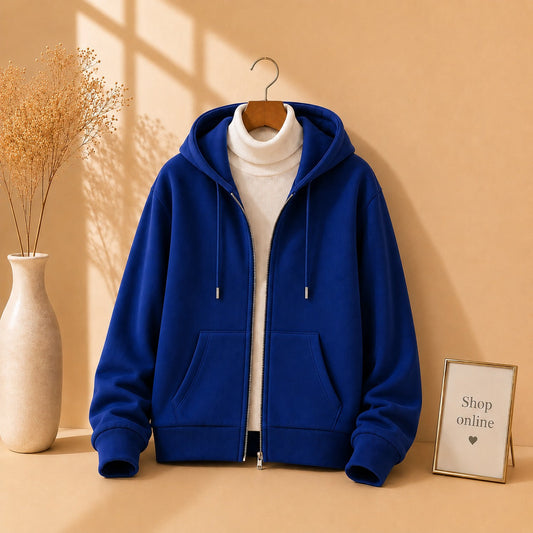 Royal Blue Zipper With White Highneck