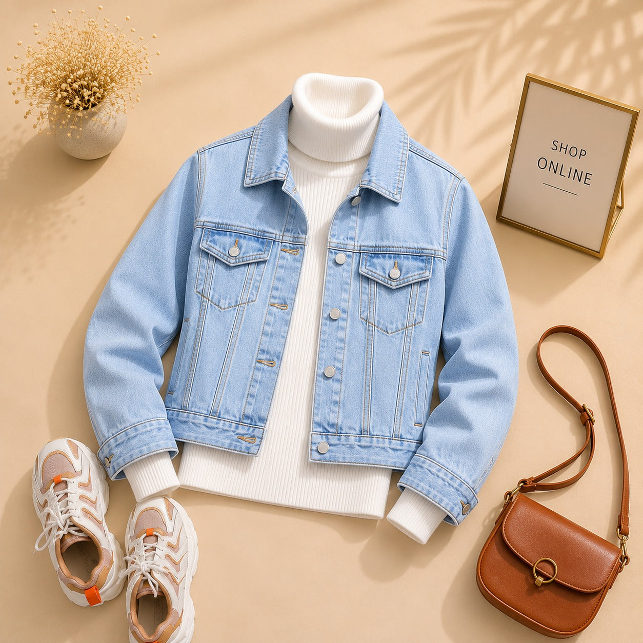ICE BLUE DENIM JACKET WITH WHITE HINECK