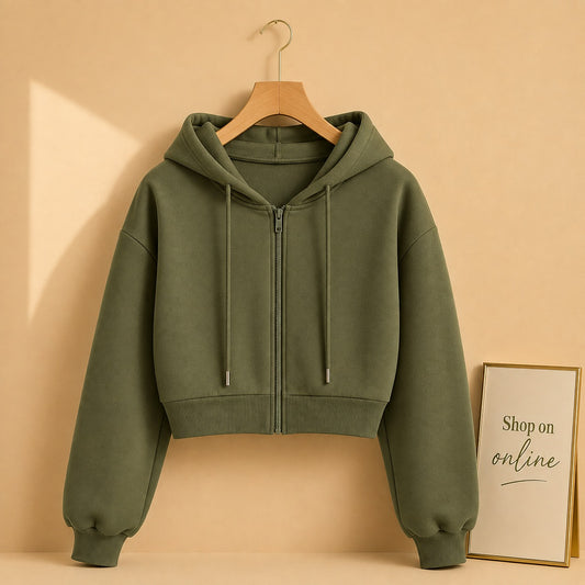 Olive Green Zipper Crop
