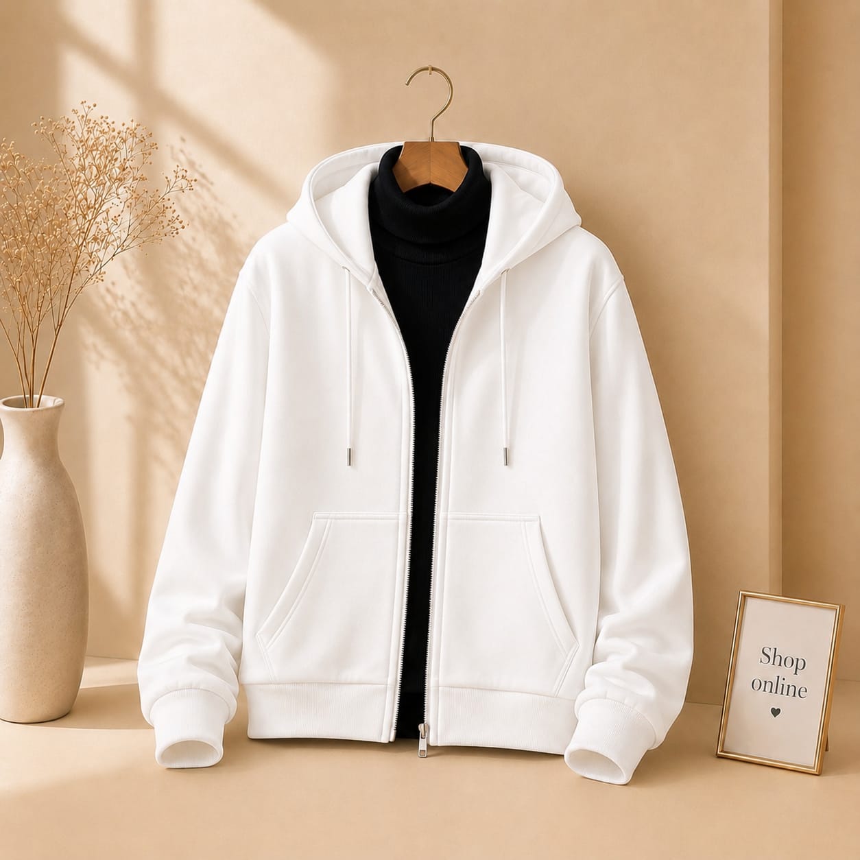 White Zipper With Black Highneck