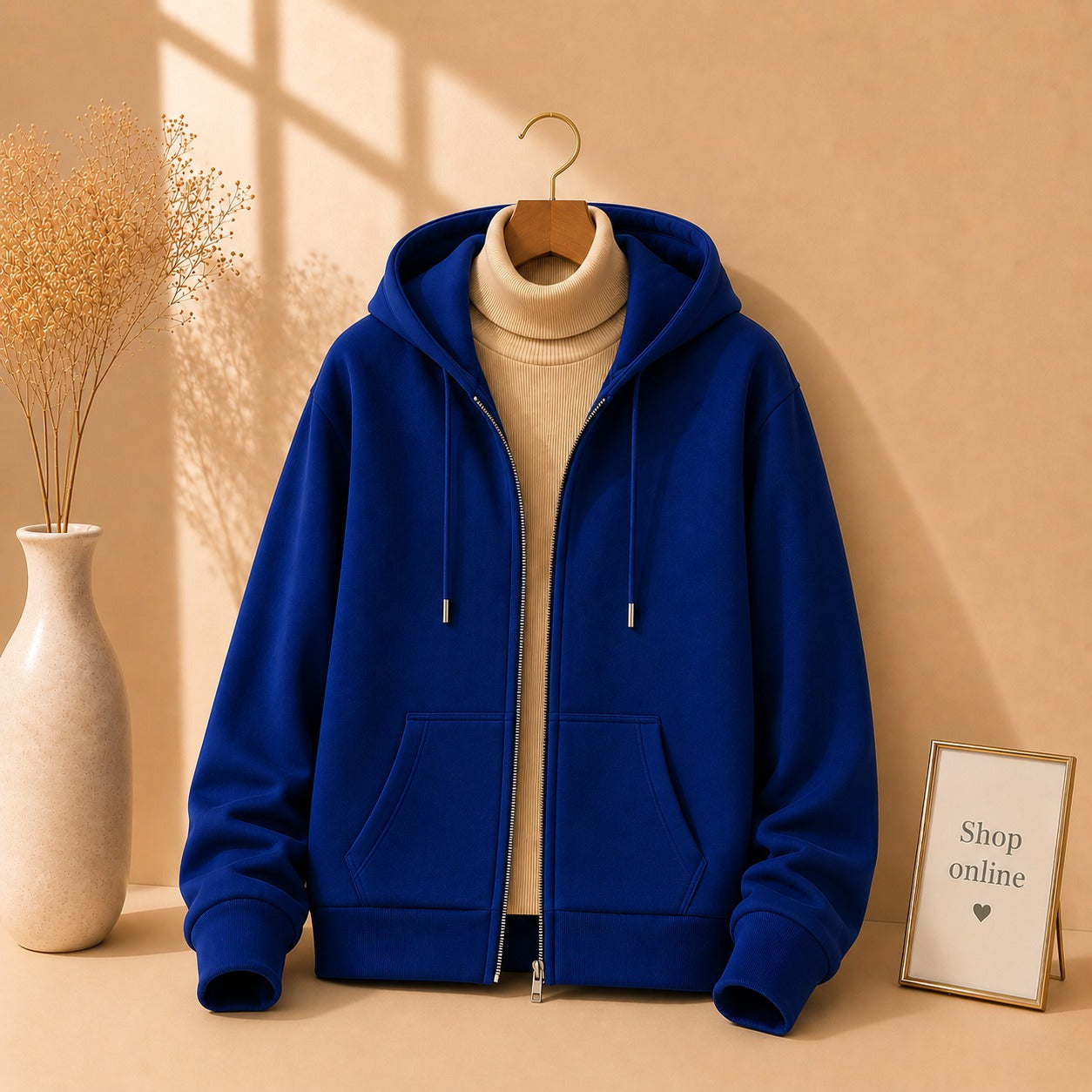 Royal Blue Zipper With Beige Highneck