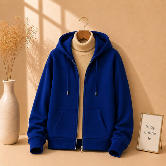 Royal Blue Zipper With Beige Highneck