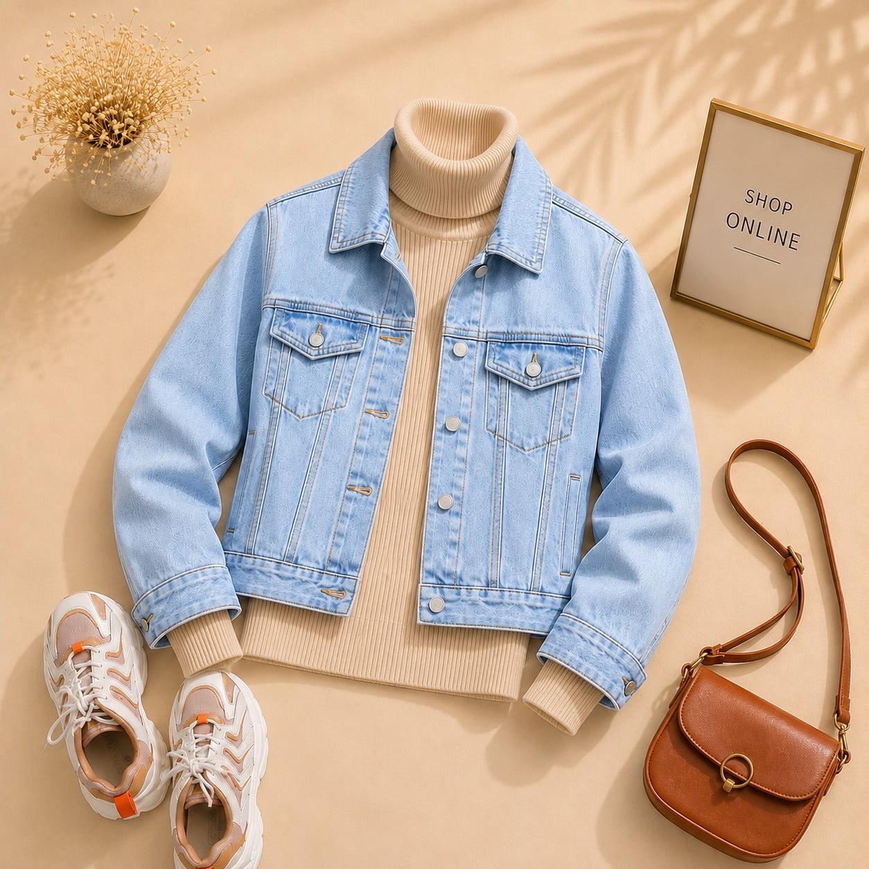 ICE BLUE DENIM JACKET WITH BEIGE HINECK