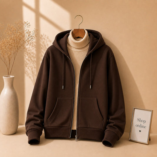 Dark brown Zipper With Beige Highneck