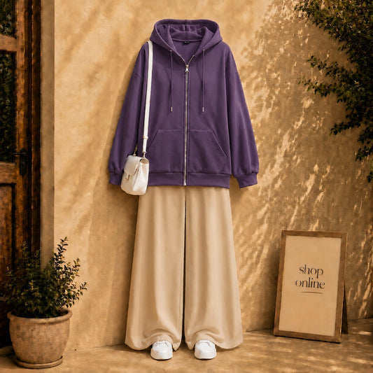 Purple Zipper with Beige Flapper
