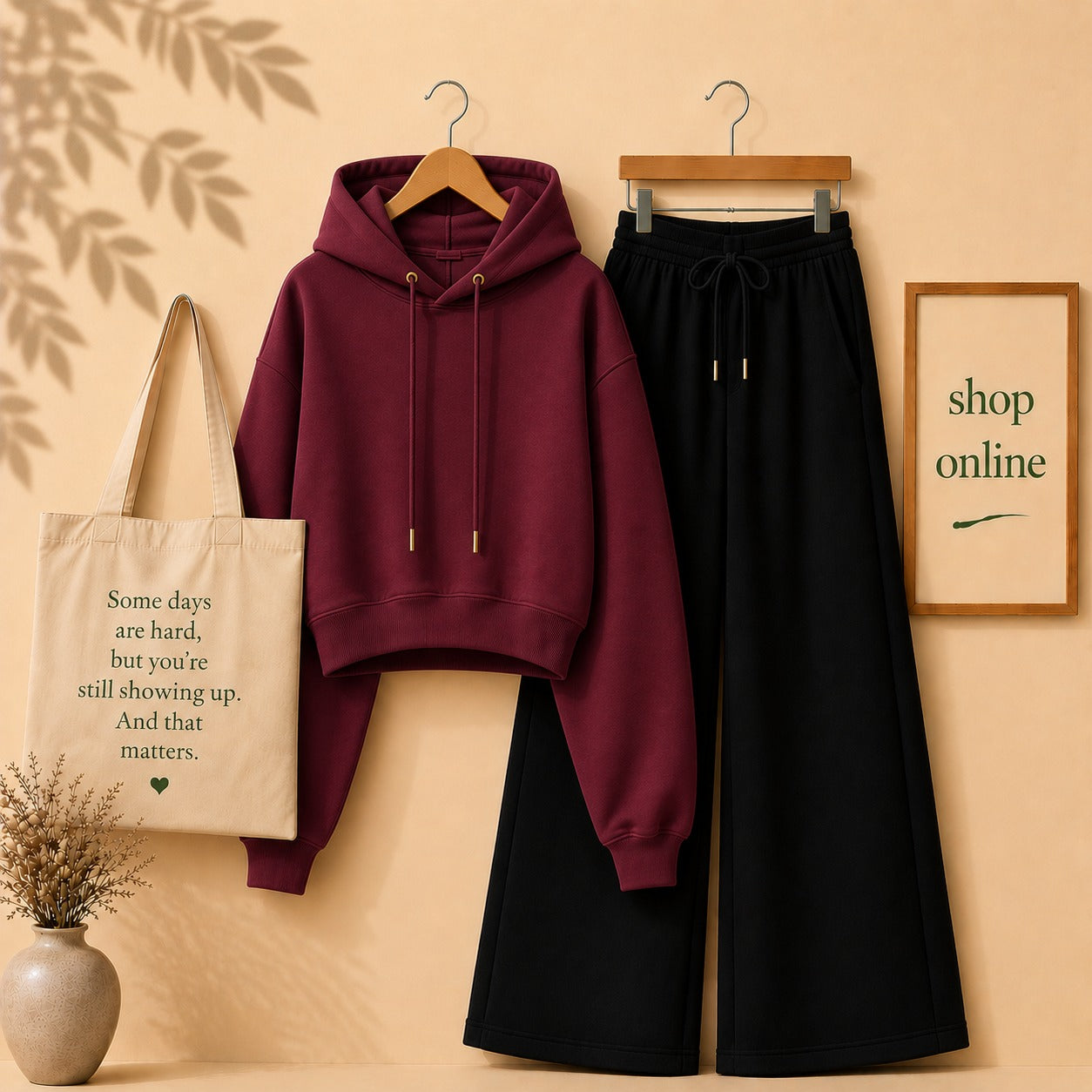 MAROON CROP HOOD WITH BLACK FLAPPER