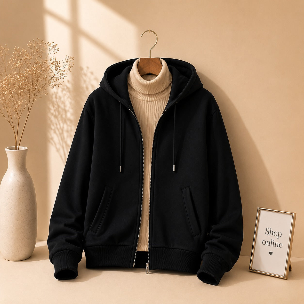 Black Zipper With Beige Highneck