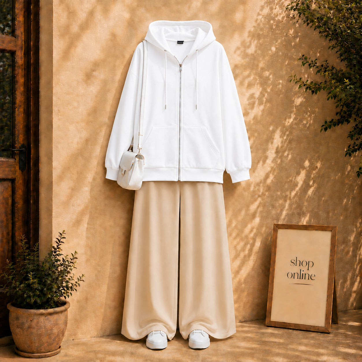 White Zipper with Beige Flapper