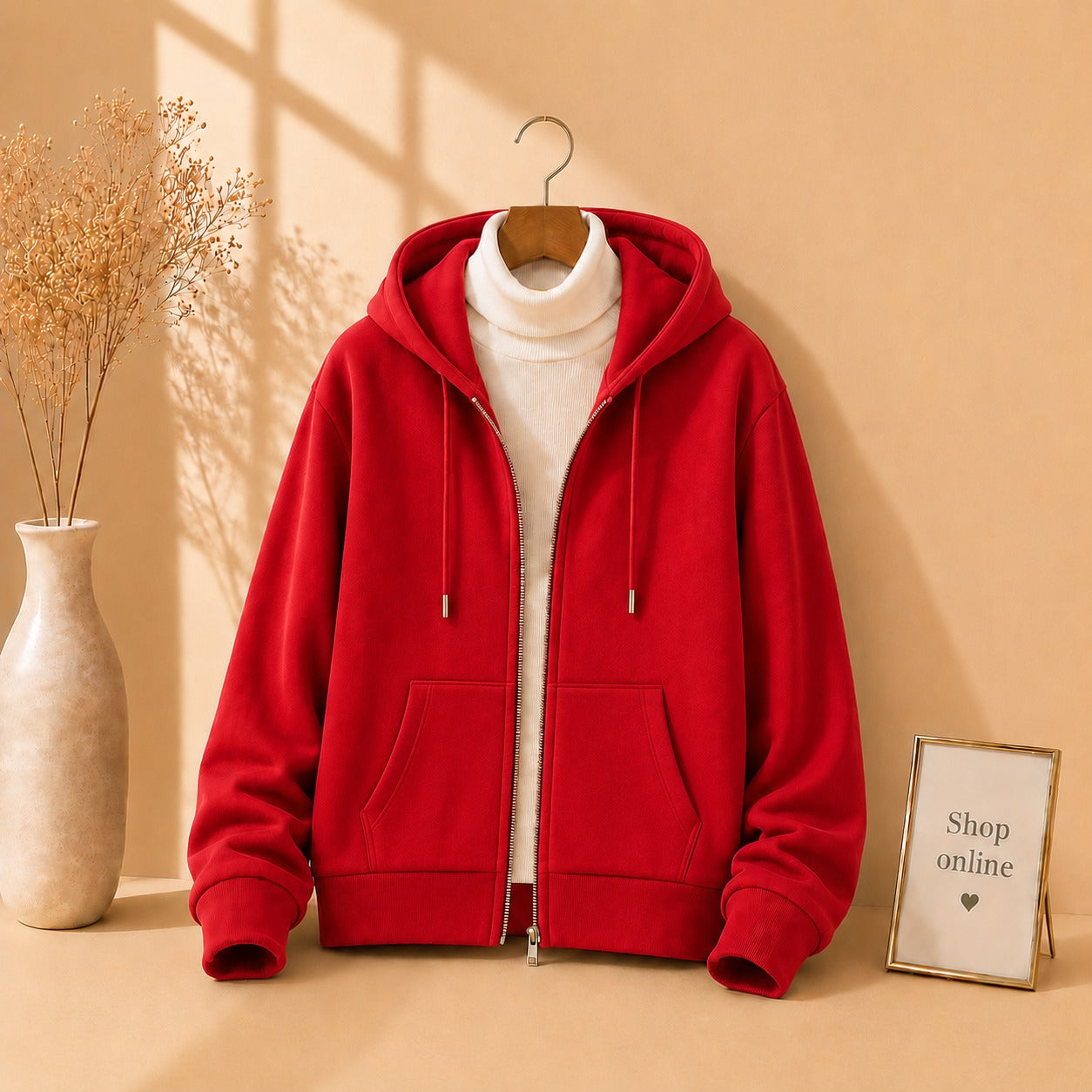Red Zipper With White Highneck