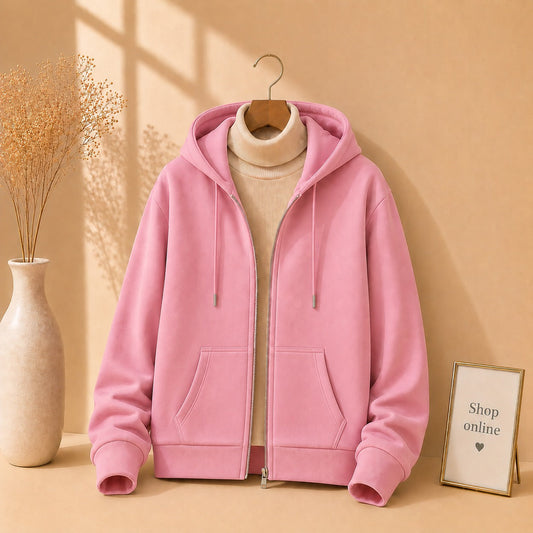 Pink Zipper With Beige Highneck