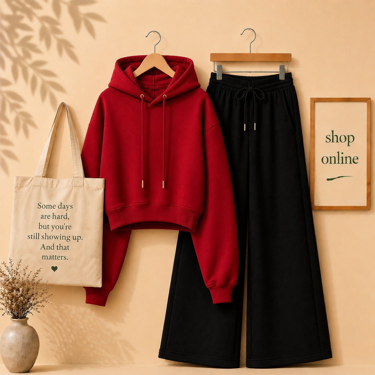 RED CROP HOOD WITH BLACK FLAPPER