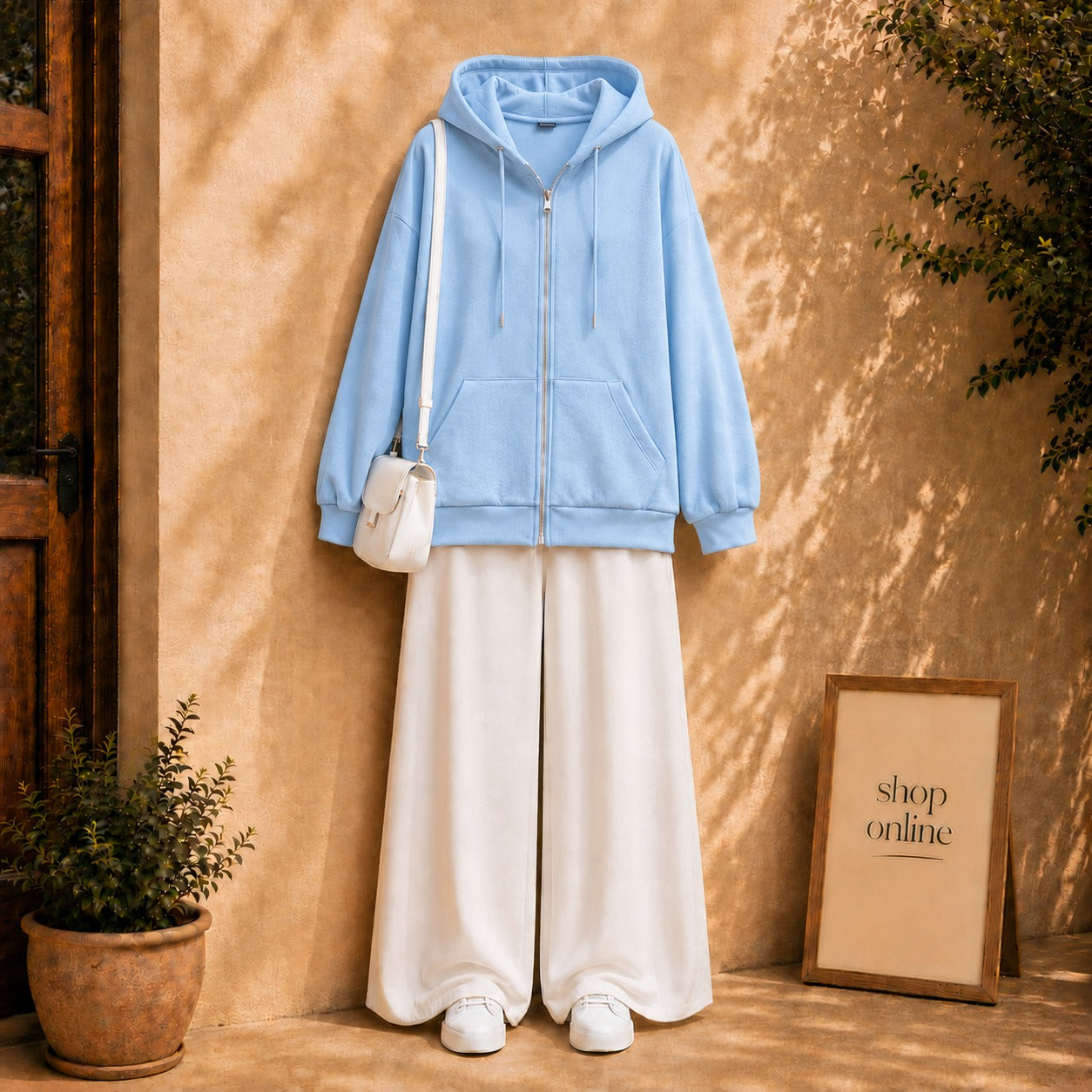Sky blue Zipper with White Flapper