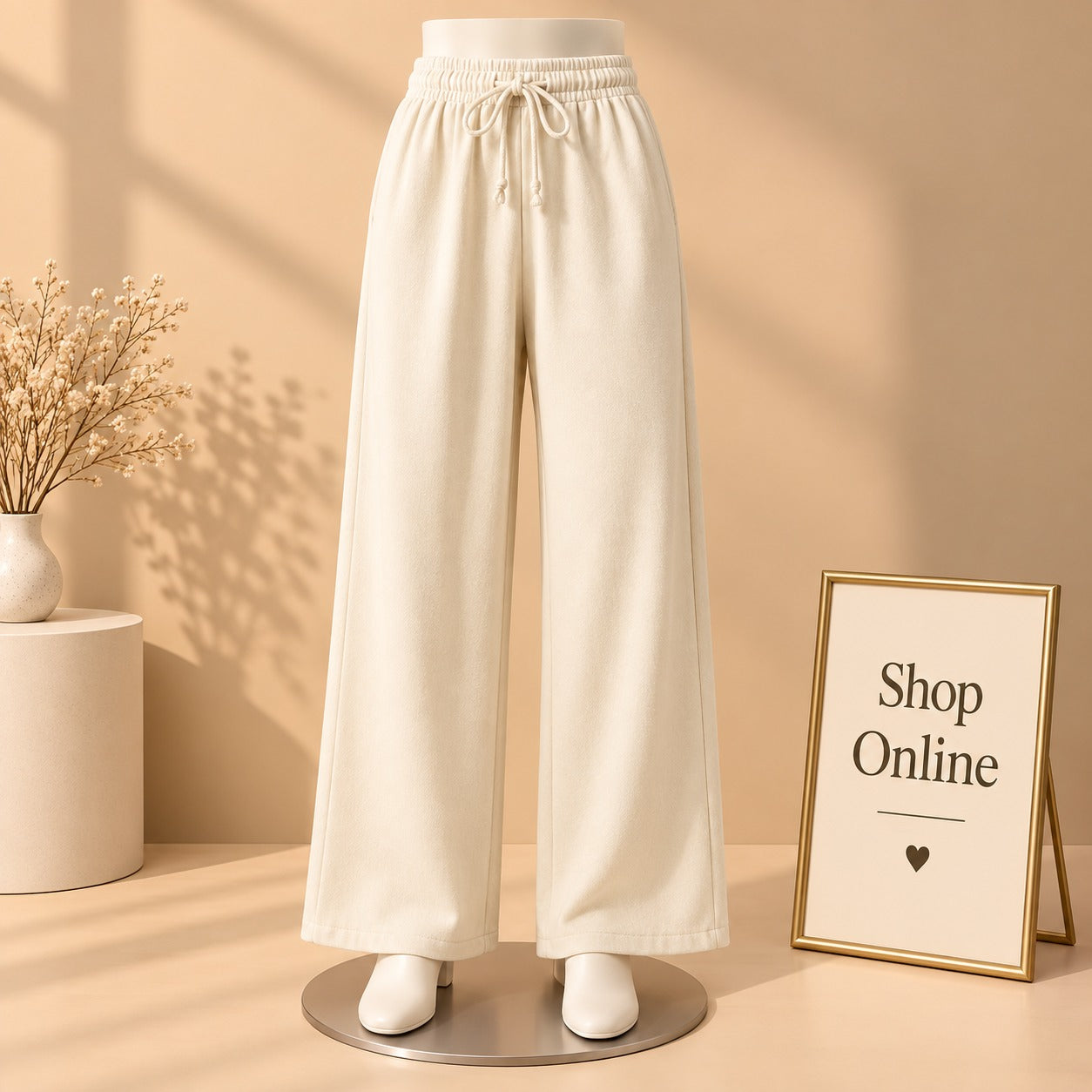 Plain Beige Flapper Trouser