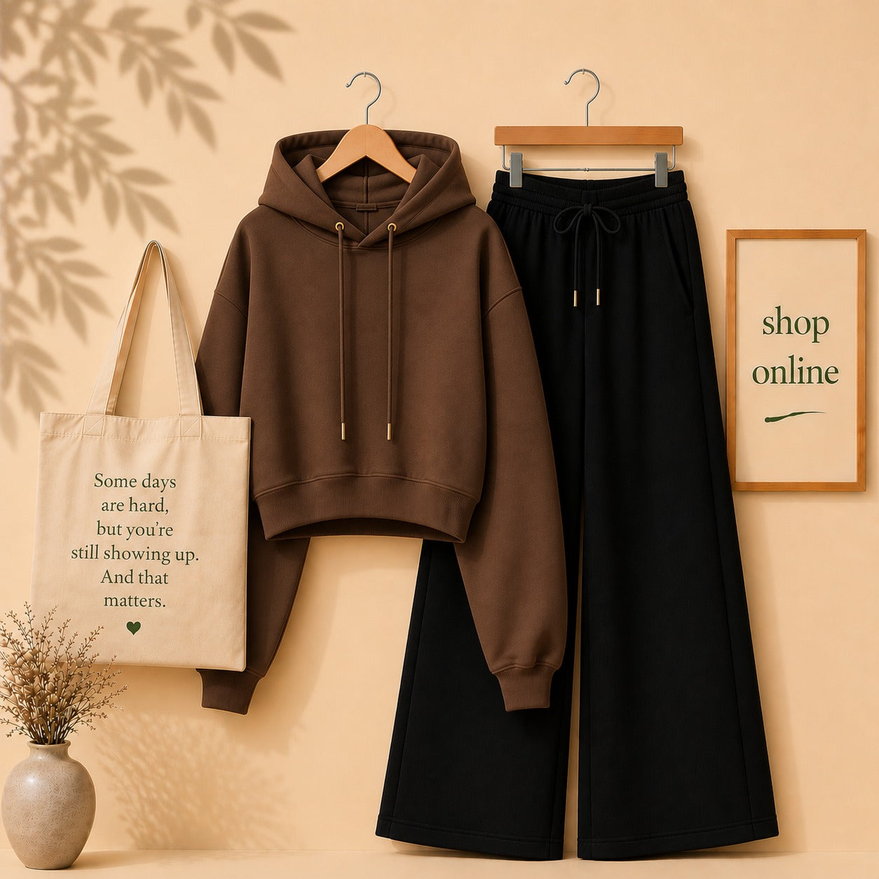BROWN CROP HOOD WITH BLACK FLAPPER