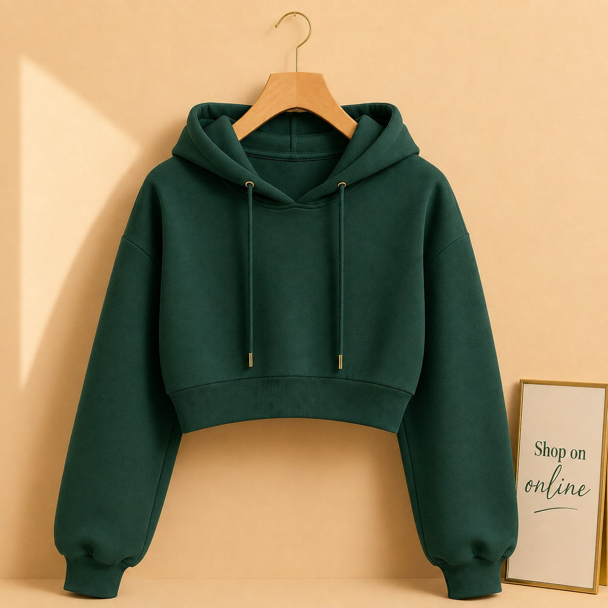 Basic Dark Green Crop Hoodie