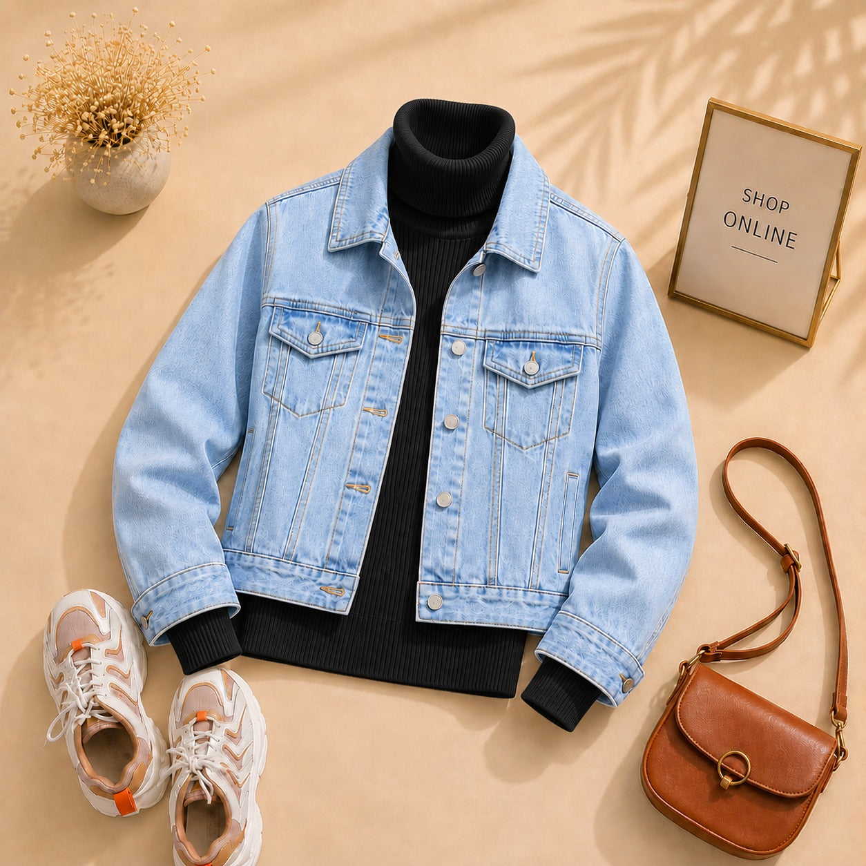 ICE BLUE DENIM JACKET WITH BLACK HINECK