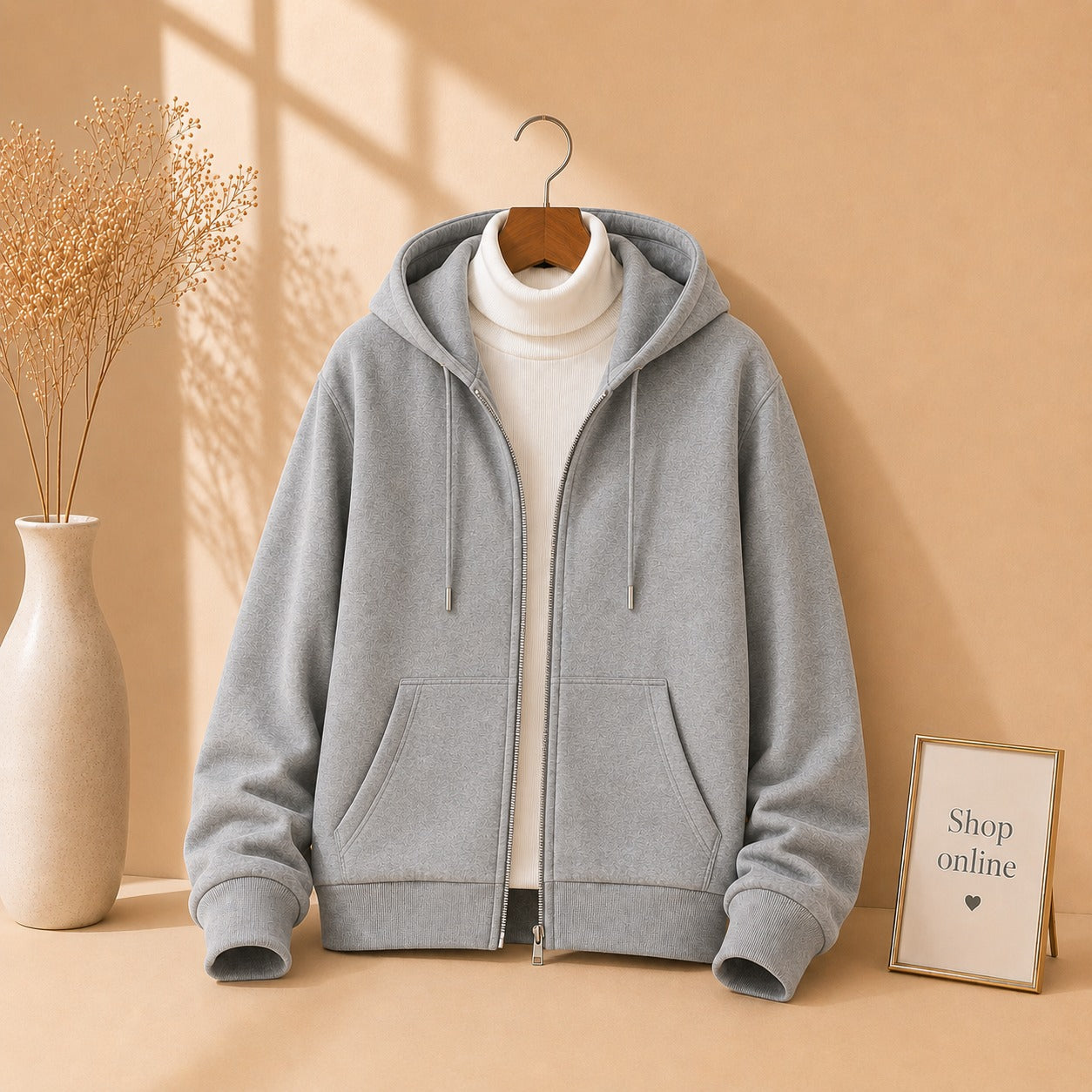 Grey Zipper With White Highneck