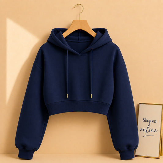 Navy Crop Hoodie