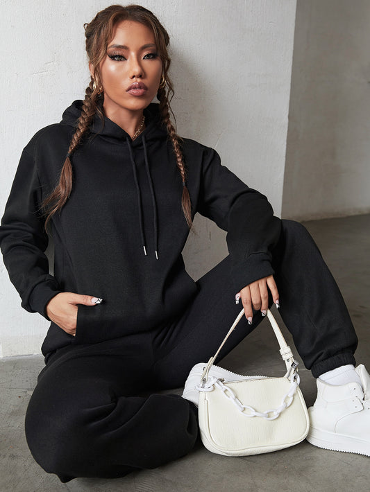 BASIC BLACK HOOD TRACKSUIT - teehoodie.co