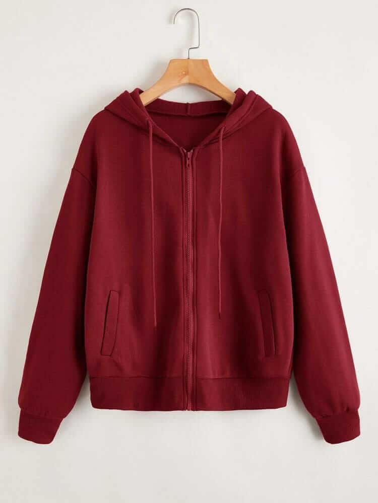 Basic Maroon Zipper Hoodie - teehoodie.co