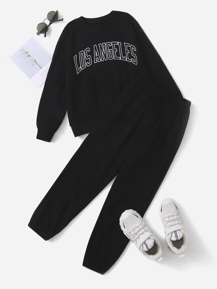 BLACK SWEAT TRACKSUIT PRINTED LOS ANGLES - teehoodie.co