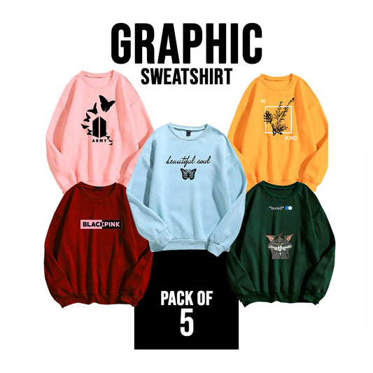 PACK OF 5 GRAPHIC SWEATSHIRT FOR WOMEN - teehoodie.co