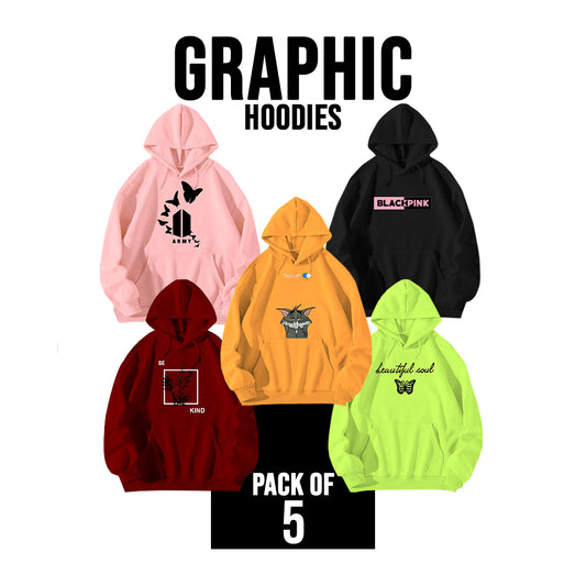 PACK OF 5 GRAPHIC HOODIES FOR WOMEN - teehoodie.co